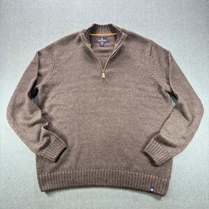 Rainforest Quarter Zip Sweater Mens Large Brown Wool Blend Mock Neck Pullover